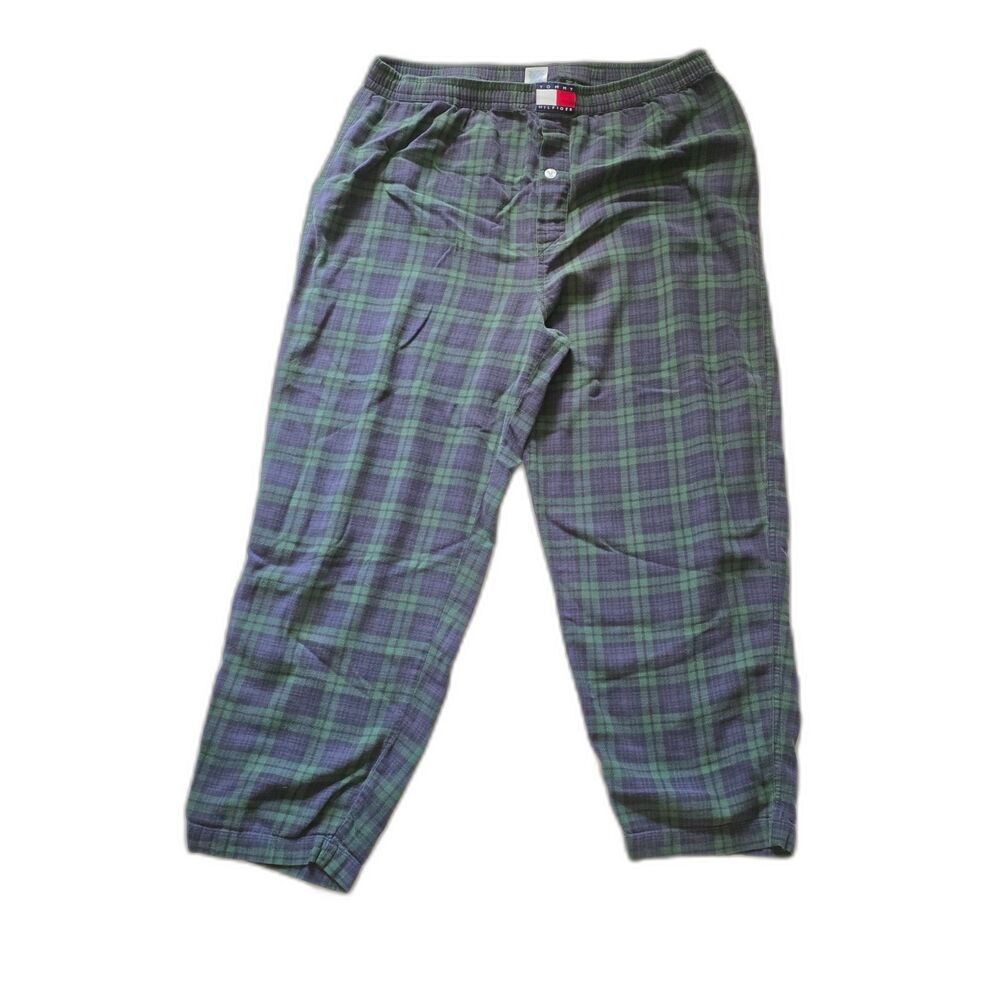Tommy Hilfiger Men's Green Blue Plaid Flannel Pajama Pants Lounge Pants Size L